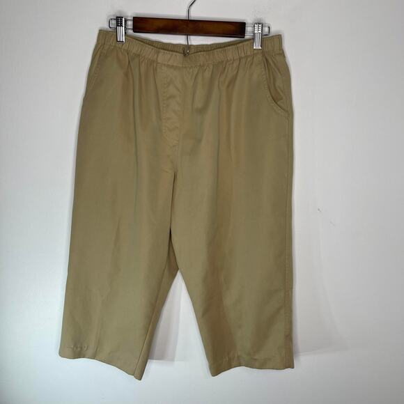 Kim Rogers khaki cropped capri gauchos pants women's petite 14 light weight - Picture 3 of 14